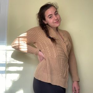 Lauren Ralph Lauren tan cardigan buckle sweater